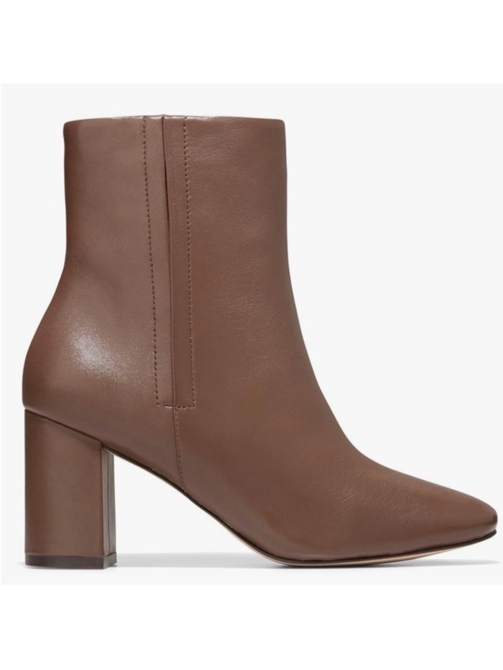 Cole Haan Chrystie Women’s Brown Leather Square Toe Block Heel Ankle Booties